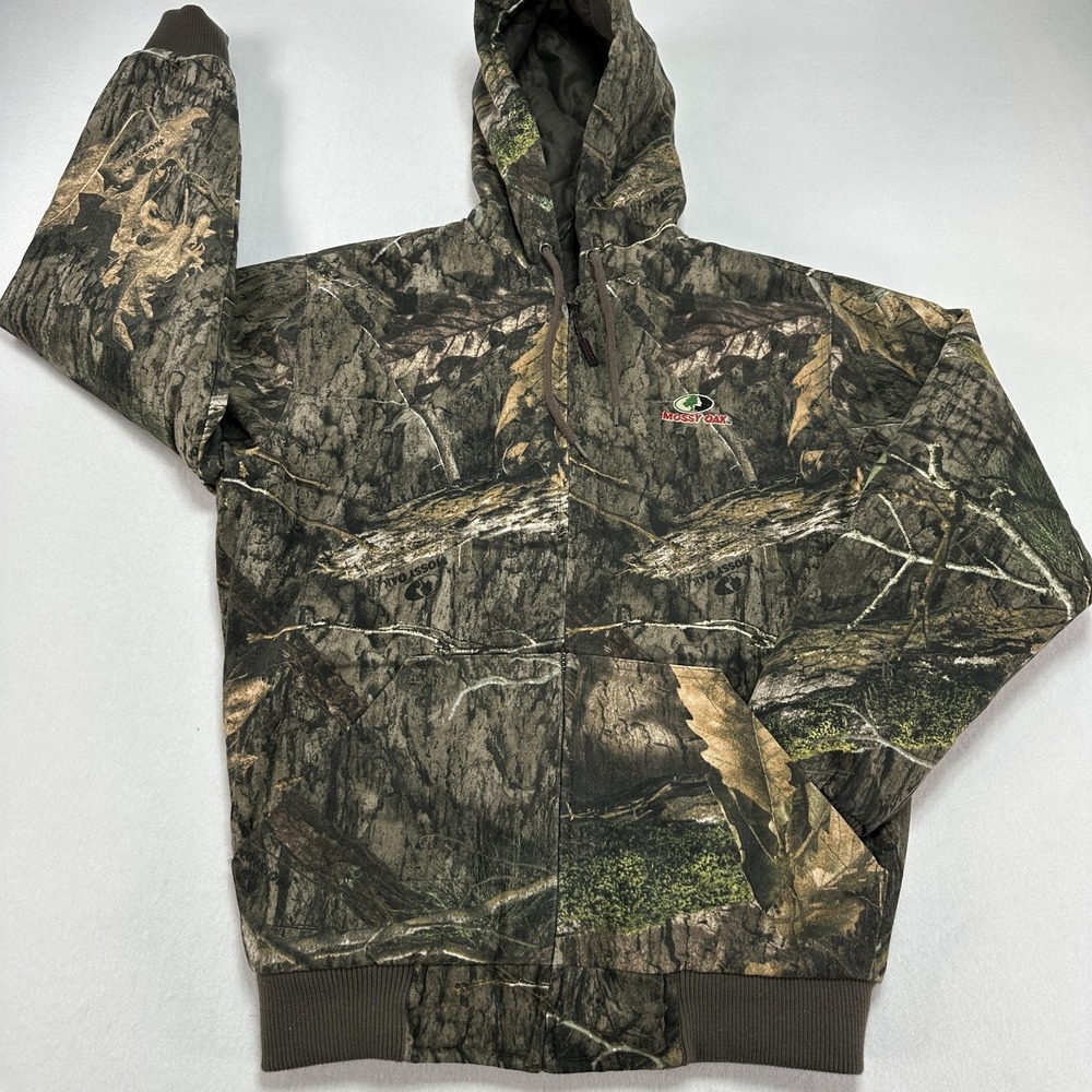 Mossy Oak Jacket Mens Small Camo Hooded Quilted Insulated Hunting Outdoor Bomber